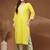 Womens yellow self design cotton fabric kurta set 3/4 sleeves round neck