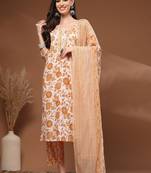 Womens mustard self design cotton fabric kurta set 3/4 sleeves round neck
