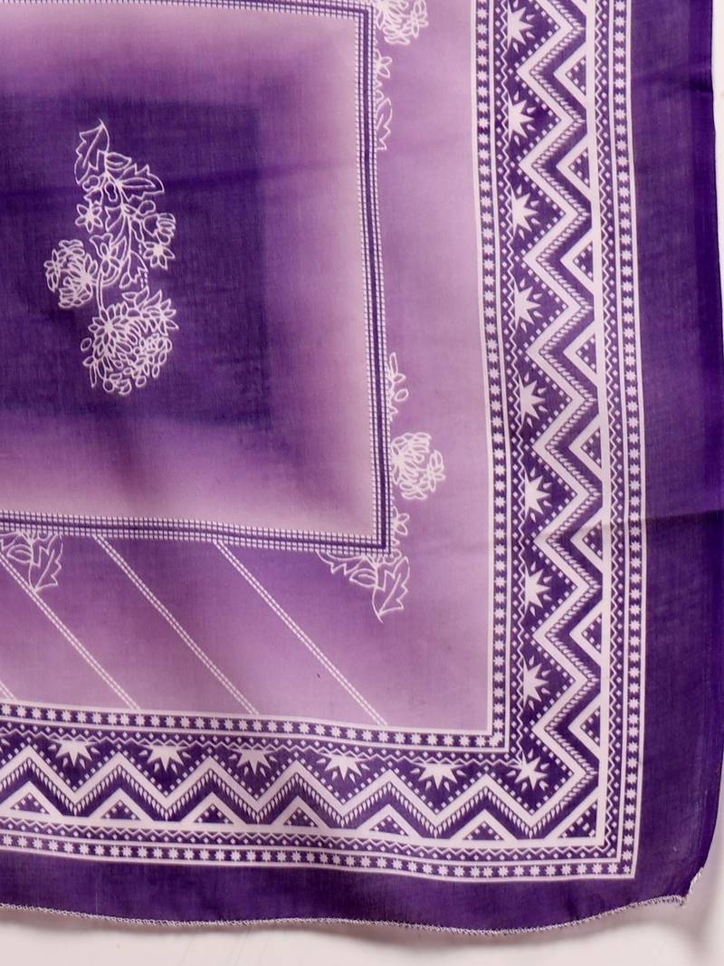 Womens purple self design cotton fabric kurta set 3/4 sleeves round neck