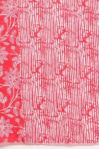 Womens red self design cotton fabric kurta set 3/4 sleeves round neck