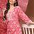 Womens red self design cotton fabric kurta set 3/4 sleeves round neck