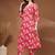 Womens red self design cotton fabric kurta set 3/4 sleeves v-neck