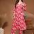Womens red self design cotton fabric kurta set 3/4 sleeves v-neck