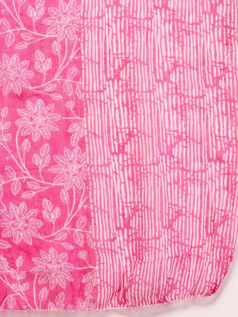 Womens pink self design cotton fabric kurta set 3/4 sleeves round neck