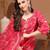 Womens pink self design cotton fabric kurta set 3/4 sleeves round neck