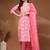 Womens pink self design cotton fabric kurta set 3/4 sleeves round neck