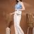Womens blue self design cotton fabric tops 3/4 sleeves v-neck