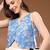 Womens blue self design cotton fabric tops 3/4 sleeves v-neck