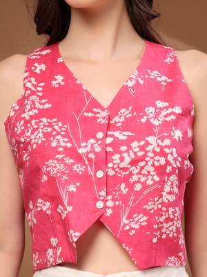 Womens red self design cotton fabric tops 3/4 sleeves v-neck 5