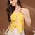 Womens yellow self design cotton fabric tops 3/4 sleeves v-neck