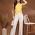 Womens yellow self design cotton fabric tops 3/4 sleeves v-neck