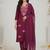 Womens maroon self design cotton fabric kurta set 3/4 sleeves v-neck