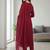 Womens maroon self design cotton fabric kurta set 3/4 sleeves v-neck
