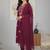 Womens maroon self design cotton fabric kurta set 3/4 sleeves v-neck