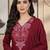 Womens maroon self design cotton fabric kurta set 3/4 sleeves v-neck