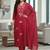Womens maroon self design cotton fabric kurta set 3/4 sleeves v-neck