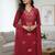 Womens maroon self design cotton fabric kurta set 3/4 sleeves v-neck