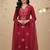 Womens maroon self design cotton fabric kurta set 3/4 sleeves v-neck