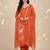 Womens orange self design cotton fabric kurta set 3/4 sleeves round neck