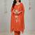 Womens orange self design cotton fabric kurta set 3/4 sleeves round neck