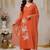Womens orange self design cotton fabric kurta set 3/4 sleeves round neck