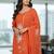Womens orange self design cotton fabric kurta set 3/4 sleeves round neck