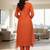 Womens orange self design cotton fabric kurta set 3/4 sleeves round neck