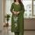 Womens olive self design cotton fabric kurta set 3/4 sleeves round neck