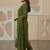 Womens olive self design cotton fabric kurta set 3/4 sleeves round neck