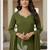Womens olive self design cotton fabric kurta set 3/4 sleeves round neck