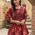 Womens red self design cotton fabric kurtis 3/4 sleeves boat neck