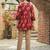 Womens red self design cotton fabric kurtis 3/4 sleeves boat neck