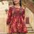 Womens red self design cotton fabric kurtis 3/4 sleeves boat neck