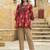 Womens red self design cotton fabric kurtis 3/4 sleeves boat neck