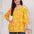 Womens yellow self design cotton fabric kurtis 3/4 sleeves v-neck