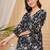Womens black self design cotton fabric kurtis 3/4 sleeves v-neck