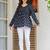 Womens navy blue self design cotton fabric kurtis 3/4 sleeves v-neck