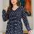 Womens navy blue self design cotton fabric kurtis 3/4 sleeves v-neck