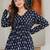 Womens navy blue self design cotton fabric kurtis 3/4 sleeves v-neck