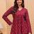 Womens red self design cotton fabric kurtis 3/4 sleeves v-neck