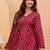 Womens red self design cotton fabric kurtis 3/4 sleeves v-neck
