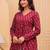 Womens red self design cotton fabric kurtis 3/4 sleeves v-neck