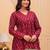 Womens red self design cotton fabric kurtis 3/4 sleeves v-neck