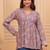 Womens grey self design cotton fabric kurtis 3/4 sleeves v-neck