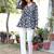 Womens black self design cotton fabric kurtis 3/4 sleeves v-neck