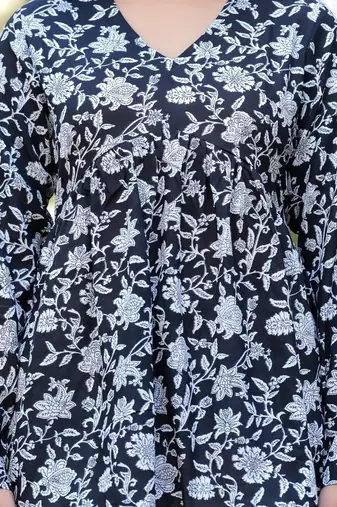 Womens black self design cotton fabric kurtis 3/4 sleeves v-neck