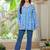 Womens blue self design cotton fabric kurtis 3/4 sleeves v-neck
