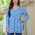 Womens blue self design cotton fabric kurtis 3/4 sleeves v-neck
