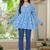 Womens blue self design cotton fabric kurtis 3/4 sleeves v-neck