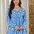 Womens blue self design cotton fabric kurtis 3/4 sleeves v-neck
